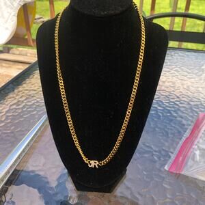NWOT Stainless Steel Gold Tone Chain Necklace with Rhinestone "JR"